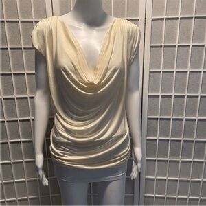 MODA International cowl neck ruched silky stretch cap sleeve top, Size M, Cream